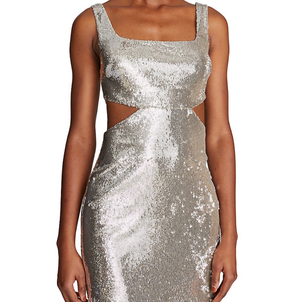 HALSTON: GUILIANA DRESS, silver sequins size 4 - Picture 2 of 9